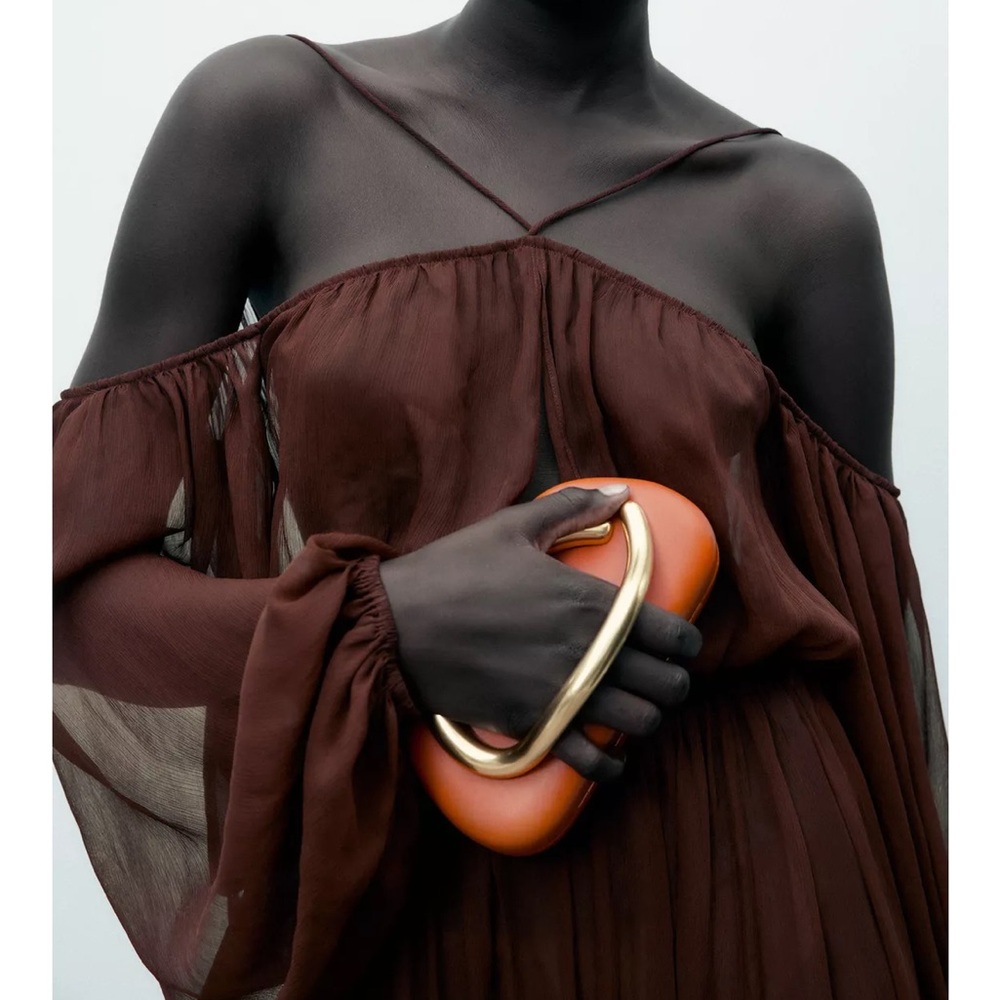 Zara Orange Clutch with Gold Handle